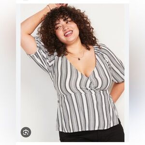 Striped Wrap Top Old Navy tie belt puffy sleeve